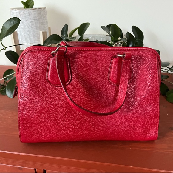 Coach Red Leather hand bag with detachable crossbody strap. Like new. - Picture 2 of 7